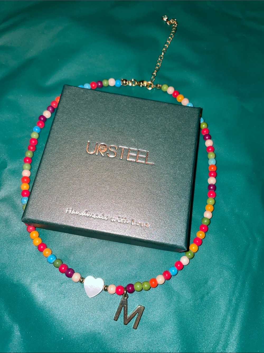 Multicolor Beaded Kids Necklace with 'M' Initial and Heart Charm